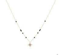 Collier Chaîne Femme AUSTRALE Acier Doré Perles Noires Mousqueton et Noir