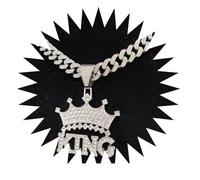 Collier Chaîne Homme Bijoux Hip Hop Femme Pendentif Sport Collier avec Pendentif Couronne Hip Hop pour Hommes, avec Cristal De 13Mm, Scintillant, Breloque À La Mode, Couleur Argent