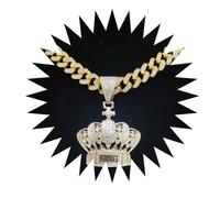 Collier Chaîne Homme Bijoux Hip Hop Femme Pendentif Sport Collier avec Pendentif Couronne Hip Hop pour Hommes Et Femmes, avec 13Mm Glacé, Scintillant, À La Mode, Couleur Or