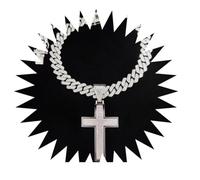 Collier Chaîne Homme Bijoux Hip Hop Femme Pendentif Sport Collier avec Pendentif Croix Hip Hop pour Hommes Et Femmes, avec Pendentifs Glacés De 14Mm, Colliers À La Mode, Cadeaux Punk, C