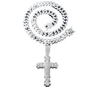 Collier Chaîne Homme Bijoux Hip Hop Femme Pendentif Sport Collier avec Pendentif Croix Personnalisé en Diamant, Collier Hip Hop, Argent 45Cm
