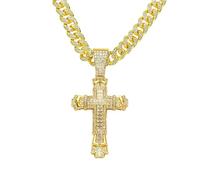 Collier Chaîne Homme Bijoux Hip Hop Femme Pendentif Sport Collier avec Pendentif Croix Personnalisé en Diamant, Collier Hip Hop Couleur Or 50Cm