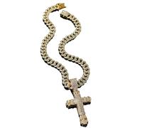 Collier Chaîne Homme Bijoux Hip Hop Femme Pendentif Sport Collier avec Pendentif Croix Personnalisé en Diamant, Collier Hip Hop Couleur Or 45Cm