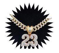 Collier Chaîne Homme Bijoux Hip Hop Femme Pendentif Sport Collier avec Pendentif Hip Hop Numéro 23 pour Femmes, avec Cristal Glacé De 13Mm, Collier Scintillant, Breloque À La Mode, Coul
