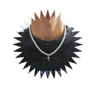Collier Chaîne Homme Bijoux Hip Hop Femme Pendentif Sport Collier Chaîne De Perles avec Strass Brillants, Pendentifs Croisés, Collier pour Hommes, Tendance, Perles Blanches sur Le Cou,