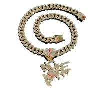 Collier Chaîne Homme Bijoux Hip Hop Femme Pendentif Sport Collier Hip-Hop Lettres Amour Pendentif Hommes Clavicule Chaîne Coeur Chagrin Lettres Pas d'amour Collier Couleur Or 45 Cm