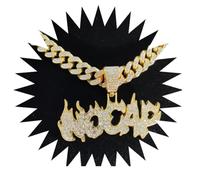 Collier Chaîne Homme Bijoux Hip Hop Femme Pendentif Sport Collier Hommes Femmes Hip Hop Flamme Lettres Glacé Pendentif Colliers avec 13Mm Collier Mode Charme Couleur Argent