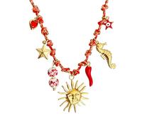 Collier chaîne réglable en cuivre avec breloque vie marine, y compris coquillages, étoiles de mer et perles pour une tenue décontractée, collier pendentif étoile de mer, One Size, Comme décrit