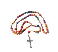 Collier chapelet avec pendentif en forme de croix et fleurs multicolores pour cérémonies religieuses, méditations, prière, méditations religieuses