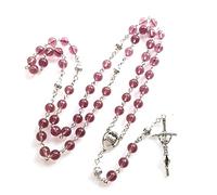Collier chapelet avec perles et breloque rose, bijou catholique pour femme, collier religieux pour anniversaire, baptême et prière