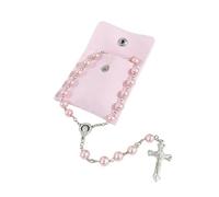 Collier Chapelet Catholique avec Croix Acier Inoxydable Rétro Collier Croix Chretienne Chapelet Chretien Pochette Cadeau en Velours Cadeau Bapteme pour Baptême Communion Mariage Fête Baby Shower,Rose