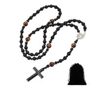Collier chapelet catholique homme femme croix, collier chapelet en pierre naturelle, collier en roche volcanique et obsidienne, pour chrétiens catholiques Communion religieuse, baptême, messe, Bible