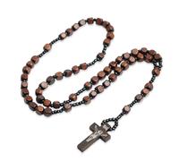 Collier Chapelet Croix Catholique, Collier Chapelet en Bois, Collier de Perles de Prière en Bois Naturel, pour Communion Religieuse des Chrétiens Catholiques, Baptême, Messe, Bible