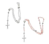 Collier Chapelet De Baptême 2 Pièces, Collier Pendentif Croix, Collier De Perles, Outil De Prière, Collier Décoratif