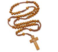 Collier Chapelet en Bois, Collier Chapelet Croix Catholique, Collier de Perles de Prière en Bois Naturel, pour Communion Religieuse des Chrétiens Catholiques, Baptême, Messe, Bible