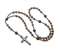 Collier chapelet œil jaune - 70 cm en perles d'obsidienne noire, pendentif croix pour force spirituelle et protection, bijou de méditation unisexe, cristal, sans pierre précieuse