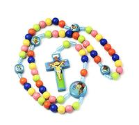 Kimyu Collier chapelet - Collier avec pendentif en forme de croix de Jésus de dessin animé - Chapelet de perles catholiques pour enfants et filles - Bijoux religieux tendance, 8mm/0.31in, Bois, Perle