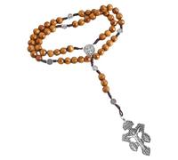 Collier chapelet tressé en perles de bois avec crucifix de pardon médailles pendentif chrétiens religieux communion cadeau religieux collier symbole religieux, taille unique, Comme décrit, Comme