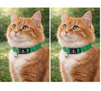 Collier Chat - Elza Vert 20-34 cm - Nylon élastique réfléchissant avec Clochette (Lot de 2)
