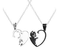 Collier Chat | Pendentif Cœur Chat en Chaîne Collier,Collier d'Amitié Accessoire de Mode Pendentin Cœur pour Cadeau Couple Petit Ami et Petite Amie
