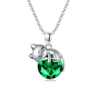 Collier chat pierre de naissance de mai pour femme en argent 925 pendentif chaîne chat bijoux cadeaux, Argent sterling Zircone cubique, Zircone cubique