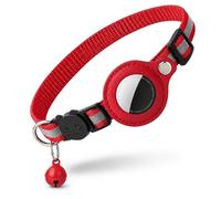 Collier Chat pour AirTag | Anti-Étranglement Libération Rapide | Réfléchissant 150m | Sécurisé Vis INOX | Réglable 19-32cm | Léger 15g | Rouge