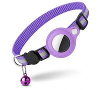 Collier Chat pour AirTag | Anti-Étranglement Libération Rapide | Réfléchissant 150m | Sécurisé Vis INOX | Réglable 19-32cm | Léger 15g | Violet
