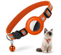 Collier Chat pour AirTag | Réfléchissant 360° Visible 150m | Anti-Étranglement Sécurité Nuit | Vis INOX | Réglable 19-32cm | Léger 15g | Orange