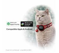 Collier Chat Rouge avec NEW Tracker Bluetooth MiLi® Compatible Apple Localiser ou Android Find My Device - Anti-Perte