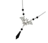 Collier chauve-souris d'Halloween pour mode alternative, bijou gothique avec texture d'aile gravée, accents noirs et chaîne réglable en alliage, pendentif chauve-souris, breloque noire, unisexe