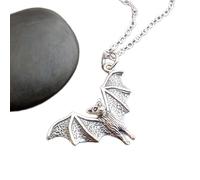 Collier chauve-souris volante en argent sterling 925. Petite breloque d'Halloween. Pendentif animal suspendu. Créature ailée de la nuit. Symbole spirituel mystique | Avec chaîne de 45 cm | Plaqué
