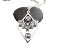 Collier chauve-souris volante, lune et soleil en argent sterling 925. Petite breloque d'Halloween. Pendentif mystique en forme de croissant céleste. Créature ailée de la nuit | Chaîne de 45 cm |