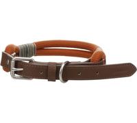 Collier Chien - Collier Athos Cognac en Similicuir et Nylon - Anneau métal brossé - 40-50cm x 20mm