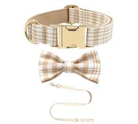 Collier Chien Personnalisé, Collier Chat Personnalisé avec Laisse Et Nœud Colliers Chiot Reglable avec Gravure Nom pour Chiot Moyen Grands,Chat (Beige, Ensemble de Trois pièces)