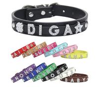 Collier Chien Personnalisé en Cuir avec Strass - Collier Chiot Réglable pour Petit, Moyen Et Grand Chien pour Beagle, Malinois, Chihuahua
