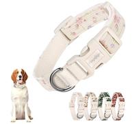 Collier Chien Reglable Collier pour Chat Chien en Velours Côtelé&Coton Doux Colliers Chat Réglable 35-50cm Large 2,5cm Accessoires Collier Grand Chien pour Petit Animal Moyen Grande(Fleurs Bleu&Rose)