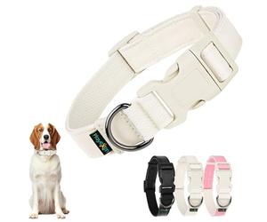 Collier Chien Reglable Collier pour Chien Chat en PU et Coton Doux Colliers Chat Réglable 35-50cm Accessoires Chien Colliers Grand pour Chiot Petit Animal Moyen Grande(Large 2cm), Beige