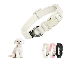 Collier Chiot Reglable Collier pour Chien Chat en PU et Coton Doux Colliers Chaton Réglable 25-40cm Accessoires Chien Collier Petit pour Chiot Petit Animal Moyen Grande(Large 2cm), Beige