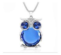 COLLIER CHOUETTE PIERRE BLEUE sur cristal autrichien, statuette chouette, figurine chouette