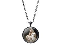 Collier chrétien Son of God Jésus avec cabochon en verre et pendentif ange Vierge Marie pour homme et femme, Verre