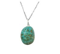 Collier - Chrysocolle - Turquoise - Pendentif pierre roulée - Chaîne argentée - 50cm