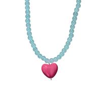 Collier clavicule ludique arc-en-ciel en perles de verre avec fermoir en acier Ti parfait pour un usage quotidien, collier de perles de verre en forme de cœur multicolore, fermoir en Ti léger, cadeau