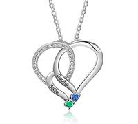 Collier Coeur Personnalisé avec 2/3/4/5/6 Nom Pierres de Naissance Argent Sterling 925 Mère Fille Pendentif Bijoux Cadeau pour Femme Maman Fête des Mères Noël (Argent-2 stone)
