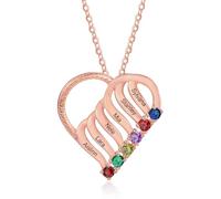 Collier Coeur Personnalisé avec 2/3/4/5/6 Nom Pierres de Naissance Argent Sterling 925 Mère Fille Pendentif Bijoux Cadeau pour Femme Maman Fête des Mères Noël (Rose-6 stone)