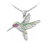COLLIER COLIBRI SUR CRISTAUX SWAROVSKI, COLLIER OISEAU, FIGURINE COLIBRI, COLLIER FEE