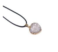 Collier, Collier de jade, Pendentif en forme de cœur, serti de cristaux blancs naturels et orné de bordures dorées. Pierre précieuse, plaquée or, faite main, décoration Feng Shui.(Clear Quartz)