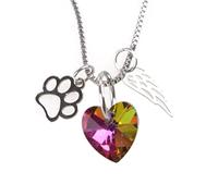 Collier commémoratif pour animal de compagnie - Pendentif en cristal avec empreinte de patte et aile d'ange, bijou de condoléances pour propriétaires de chats et de chiens, souvenir de deuil pour