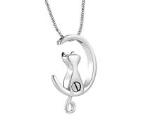 Collier commémoratif pour animaux de compagnie en forme de lune conçu pour contenir des cheveux ou des cendres en acier inoxydable élégant avec finition polie, de perte d ' animal de compagnie