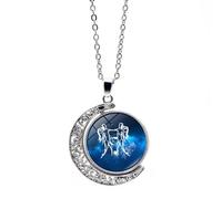 Collier Constellation De Croissant De Lune Gémeaux - Constellations Du Zodiaque Collier Pendentif Lune Rotatif Double Face Bijoux, Chaîne De Pull Vintage Cadeau D'Anniversaire De Couple,Gémeaux,4