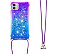 Collier Coque pour iPhone 11 Pro Max,Glitter Paillette Brillante Quicksands Liquide Transparente Silicone TPU Case Housse avec Cordon Collier Tour de Cou pour iPhone 11 Pro Max,YB GS Purple Blue